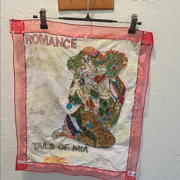 ( 0314) Romance Mermaid/Merman Colorful Beaded Wall Hanging. Unframed”16 X 20” - Picture 5 of 5